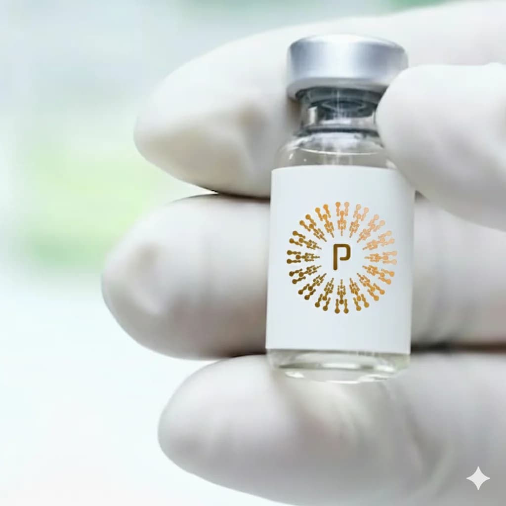 Peptilife-certified vial held in a gloved hand
